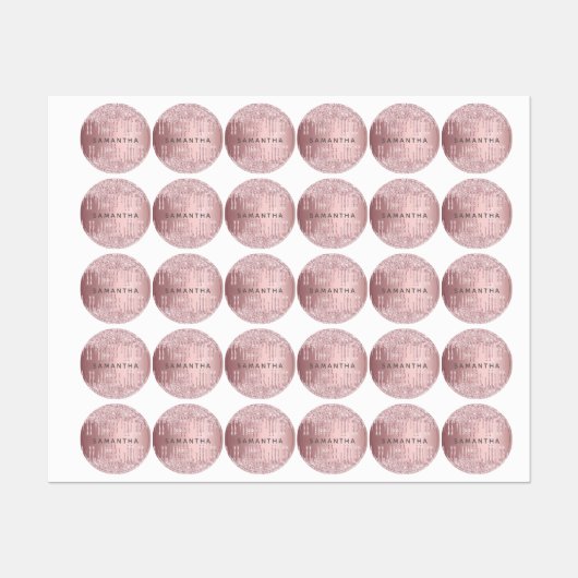 Name des rosafarbenen Glitzer Tropfen Etiketten (Blatt)