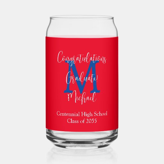 Name des roten, blauen Monogramms des Graduierers Dosenglas (Vorderseite)