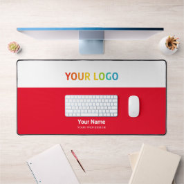 Name des roten Mitarbeiters, Beruf, Firmenlogo Schreibtischunterlage