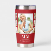 Name des roten weißen Fotos Collage Monogramm Thermobecher (Vorderseite)