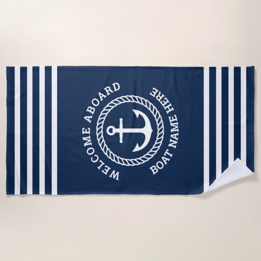 Name des Schiffes an Bord des Schiffs Strandtuch (Vorderseite)