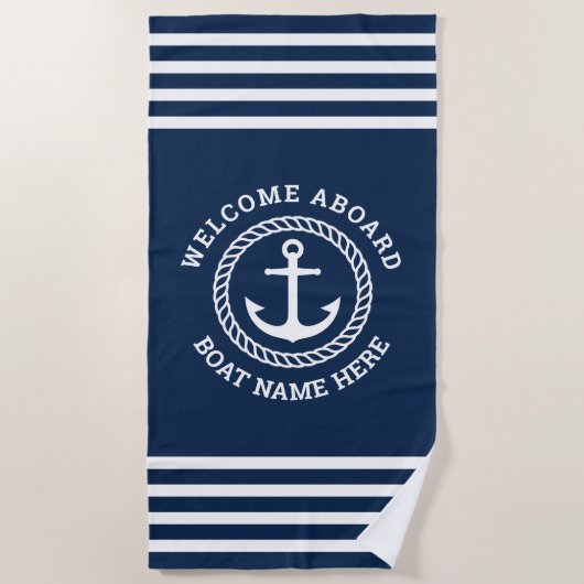 Name des Schiffes an Bord des Schiffs Strandtuch (Vorderseite)