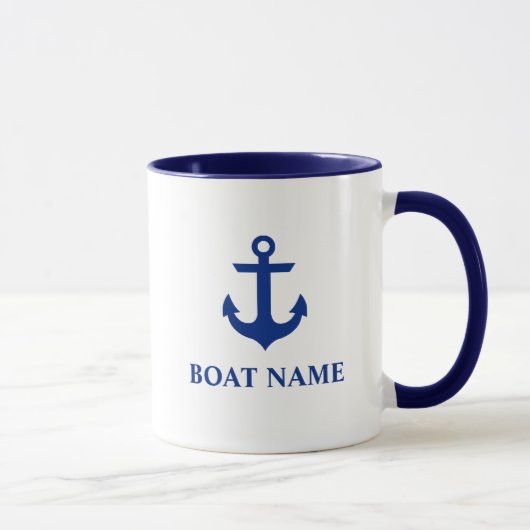Name des Schiffes Anchor Blau und Weiß Tasse (Rechts)