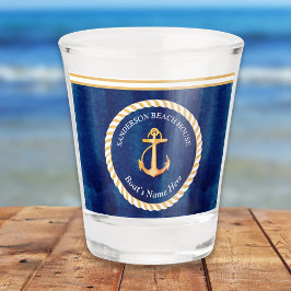 Name des Schiffes Anchor Navy Blau und Gelb Schnapsglas