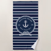 Name des Schiffes Anchor Navy Blauer Empfang Strandtuch (Vorderseite)