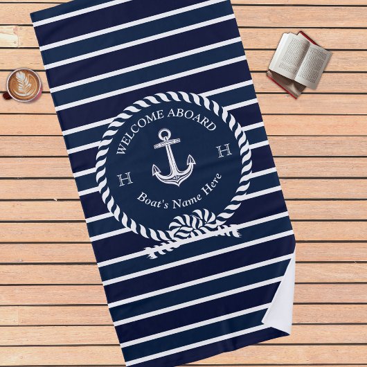 Name des Schiffes Anchor Navy Blauer Empfang Strandtuch