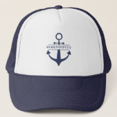 Name des Schiffes Anchor Navy Blue White Personali Truckerkappe (Vorderseite)