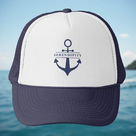 Name des Schiffes Anchor Navy Blue White Personali Truckerkappe