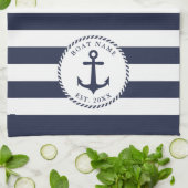 Name des Schiffes Anchor Navy Blue White Stripes N Geschirrtuch (Gefaltet)