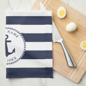 Name des Schiffes Anchor Navy Blue White Stripes N Geschirrtuch (Viertel Falte)