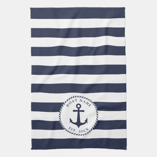 Name des Schiffes Anchor Navy Blue White Stripes N Geschirrtuch (Vertikal)