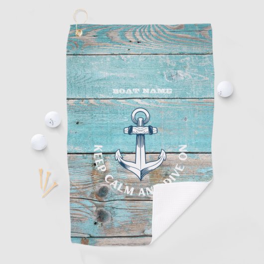 Name des Schiffes Anchor Rustikales Holz Golfhandtuch (Insitu)