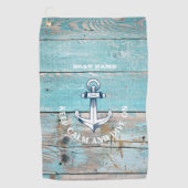 Name des Schiffes Anchor Rustikales Holz Golfhandtuch (Vorderseite)