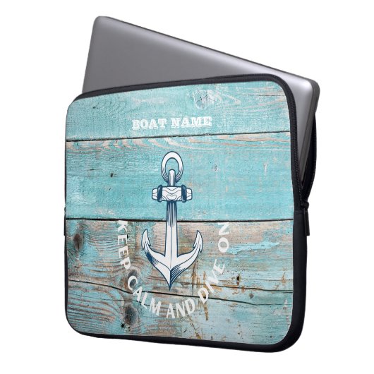 Name des Schiffes Anchor Rustikales Holz Laptopschutzhülle (Vorderseite Links)