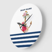 Name des Schiffes, Anker, Blauer Navy Streifen Große Wanduhr (Winkel)