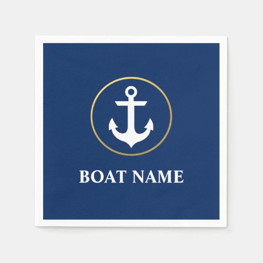Name des Schiffes Anker Blue Gold Cocktail Serviette (Vorderseite)