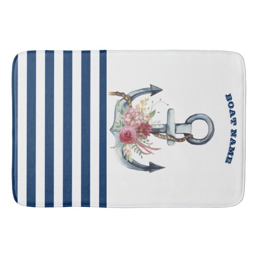 Name des Schiffes, Anker Blume Navy Blue Streifen Badematte (Vorderseite)