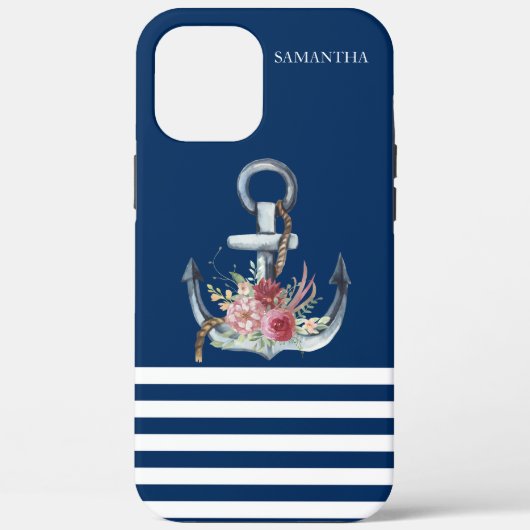 Name des Schiffes,Anker Blume Navy Blue Streifen Case-Mate iPhone Hülle (Rückseite)