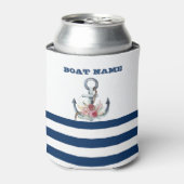 Name des Schiffes, Anker Blume Navy Blue Streifen Dosenkühler (Kanne Vorderseite)