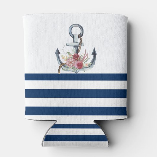 Name des Schiffes, Anker Blume Navy Blue Streifen Dosenkühler (Rückseite)