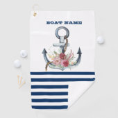 Name des Schiffes, Anker Blume Navy Blue Streifen Golfhandtuch (Insitu)