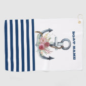Name des Schiffes, Anker Blume Navy Blue Streifen Golfhandtuch (Horizontal)
