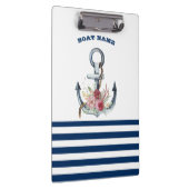Name des Schiffes, Anker Blume Navy Blue Streifen Klemmbrett (Rechts)
