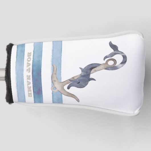 Name des Schiffes, Anker Delphin Light Blue Streif Golf Headcover (Vorderseite)