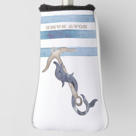 Name des Schiffes, Anker Delphin Light Blue Streif Golf Headcover (Rotieren 90)