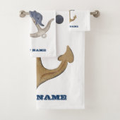 Name des Schiffes, Anker Delphin Navy Blue Strip Badhandtuch Set (Insitu)