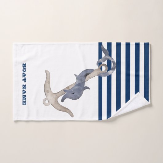 Name des Schiffes, Anker Delphin Navy Blue Strip Badhandtuch Set (Handtuch)