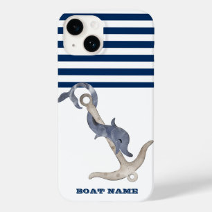 Name des Schiffes, Anker Delphin Navy Blue Strip Case-Mate iPhone 14 Hülle