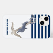 Name des Schiffes, Anker Delphin Navy Blue Strip Case-Mate iPhone Hülle (Rückseite (Horizontal))
