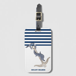 Name des Schiffes, Anker Delphin Navy Blue Strip Gepäckanhänger