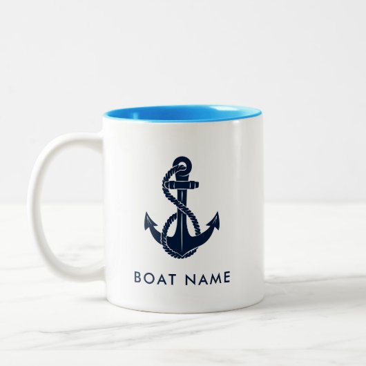 Name des Schiffes Anker Personalisiert Zweifarbige Tasse (Links)