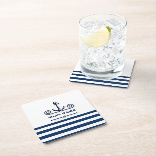 Name des Schiffes, Anker, Seil, Blaue Streifen der Rechteckiger Pappuntersetzer (Vor Ort)