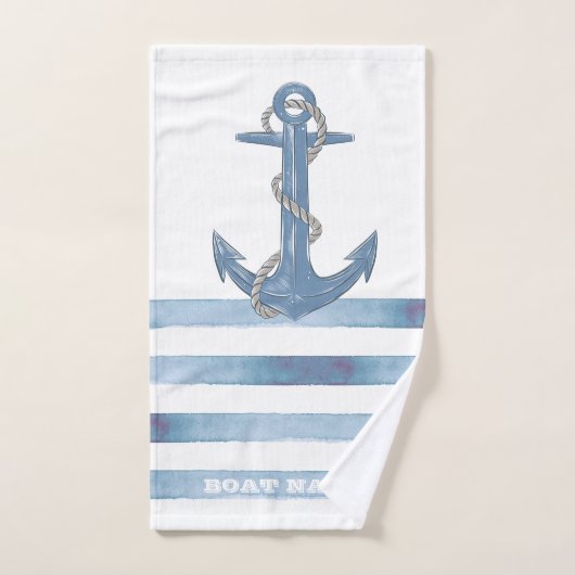 Name des Schiffes, Anker, Seile, Blaue Streifen Badhandtuch Set (Handtuch)