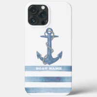 Name des Schiffes, Anker, Seile, Blaue Streifen