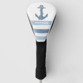 Name des Schiffes, Anker, Seile, Blaue Streifen Golf Headcover (Vorderseite)