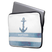 Name des Schiffes, Anker, Seile, Blaue Streifen Laptopschutzhülle (Vorderseite Links)