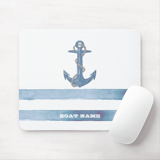 Name des Schiffes, Anker, Seile, Blaue Streifen Mousepad (Mit Mouse)
