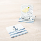 Name des Schiffes, Anker, Seile, Blaue Streifen Rechteckiger Pappuntersetzer (Vor Ort)