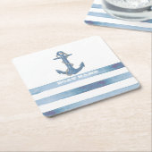 Name des Schiffes, Anker, Seile, Blaue Streifen Rechteckiger Pappuntersetzer (angewinkelt)