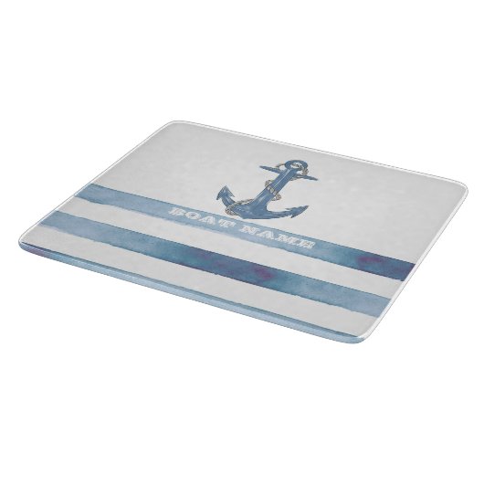 Name des Schiffes, Anker, Seile, Blaue Streifen Schneidebrett (Ecke)