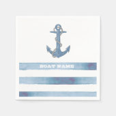 Name des Schiffes, Anker, Seile, Blaue Streifen Serviette (Vorderseite)