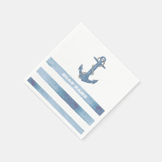 Name des Schiffes, Anker, Seile, Blaue Streifen Serviette (Ecke)