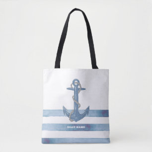 Name des Schiffes, Anker, Seile, Blaue Streifen Tasche