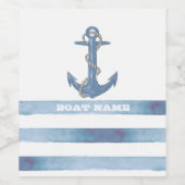Name des Schiffes, Anker, Seile, Blaue Streifen Weinetikett (Einzelnes Label)