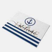 Name des Schiffes, Ankerblau gestreift Fußmatte (Schrägansicht)