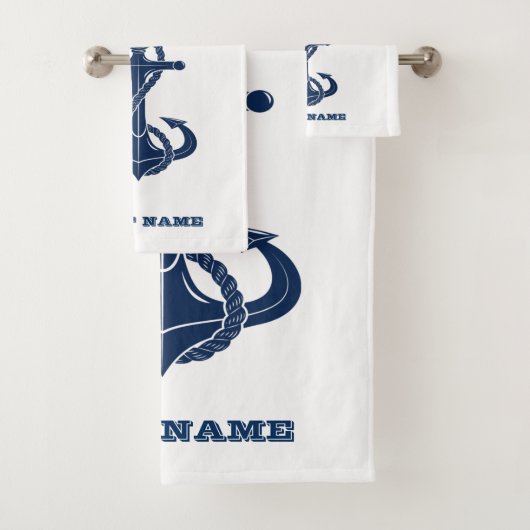 Name des Schiffes, Ankernacht blau gestreift Badhandtuch Set (Insitu)